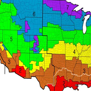a map of the united states showing plant hardiness zones, with northern regions (zones 3-5) highlighted in various colors