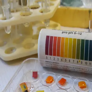 a ph test kit with colorful indicators and a ph scale chart