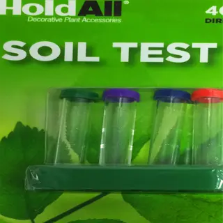a soil test kit with vials and a colorful background illustration