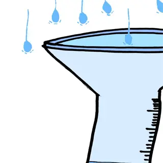 an illustration of a rain gauge collecting water droplets