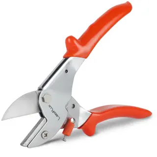 anvil pruner with orange ergonomic handles, straight cutting blade, metallic body, and adjustment bolt; product shot with 'leaflax' branding