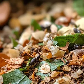 close-up of a compost mixture for a vegetable garden