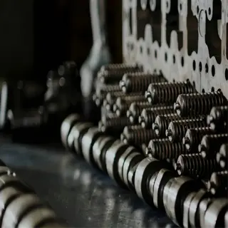 close-up of engine valves and camshaft for full head timing