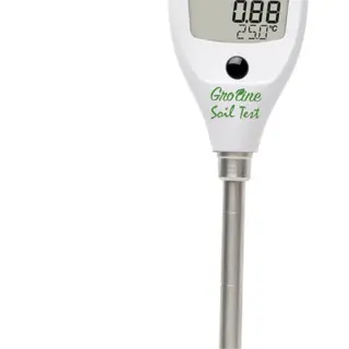 digital soil ec meter showing electrical conductivity and temperature