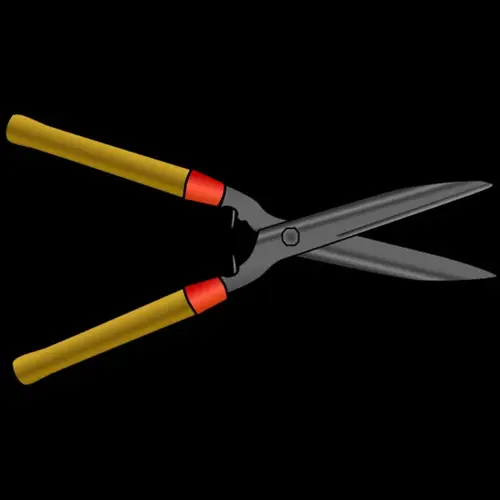 garden pruning tools with yellow handles and red accents