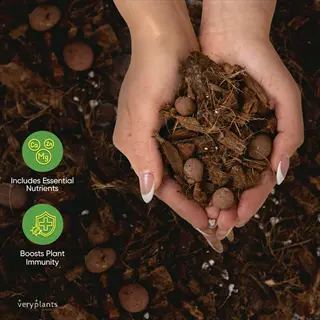 hands holding peat-free multipurpose compost with essential nutrients & plant immunity boost - veryplants brand
