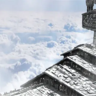 imperial star destroyer soaring above the clouds, showcasing its imposing structure