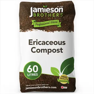 jamieson brothers professional blend ericaceous compost bag (60 litres) - acidic compost for acid-loving plants with leaf graphics and quality guarantee