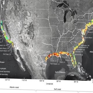 map and graphs analyzing coastal climates, including sea-level rise projections along the u.s. coastline