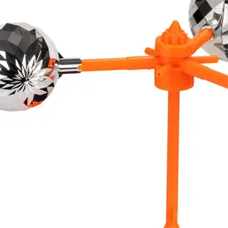 orange and silver visual deterrent device with rotating reflective surfaces