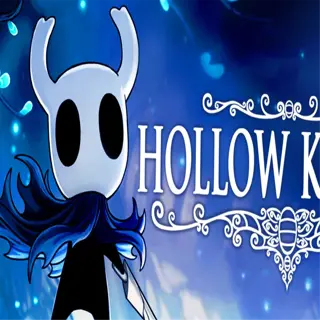 promotional art for 'hollow knight' featuring the knight in a hollow, ethereal landscape