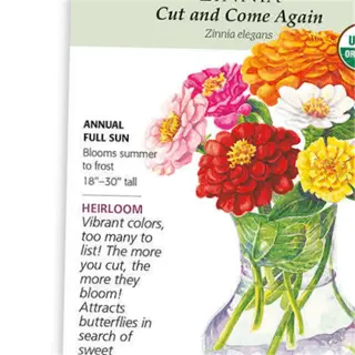 seed packet for cut-and-come-again zinnia flowers