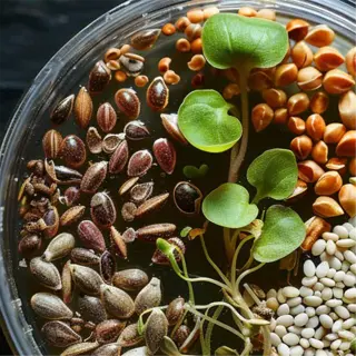 sprouting timeline depicted in a container with various seeds at different stages of germination