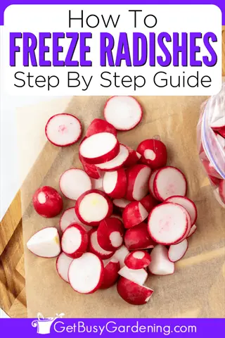 step-by-step guide to freezing radishes: freshly sliced radishes prepped on parchment paper, demonstrating preparation for frozen radish slices storage