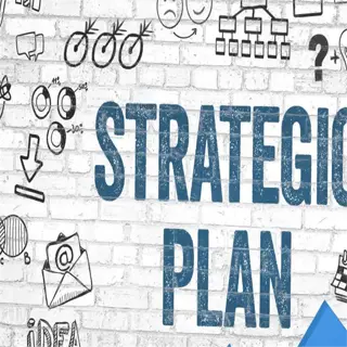 strategic plan concept with icons and upward arrow