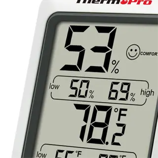 thermopro digital hygrometer showing humidity and temperature with comfort level