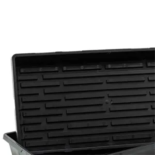 two black plastic rooting trays stacked on top of each other
