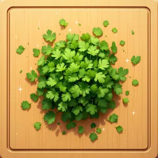 vibrant fresh cilantro (coriander) leaves on a wooden cutting board, illustrating harvest from an indoor setup with cilantro grow lights
