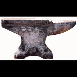 vintage cast iron anvil with weathered texture and engraved text (e.g., '55 lb'), isolated on white background