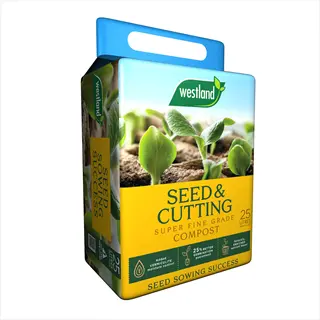 westland 25l seed & cutting compost bag with young seedlings, a super fine grade formula for seeds. this is a fine seed compost product