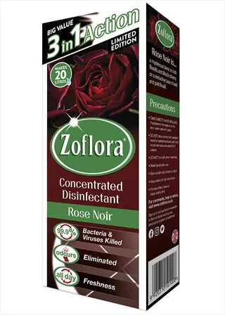 zoflora rose noir concentrated disinfectant box - effective garden tool disinfectant for killing 99.9% bacteria/viruses with floral scent